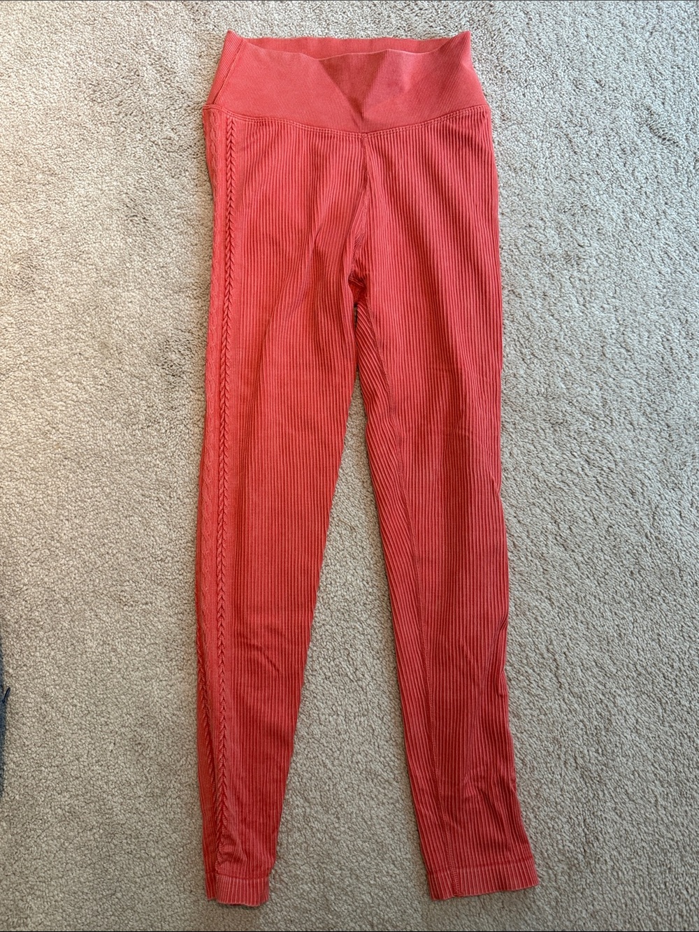 aerie Coral Ribbed High-Waist Leggings with Side Knit Detail
